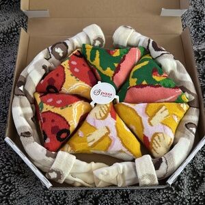 Gag Gift Pizza Socks Box- Plush Pizza Slice Socks by Rainbow Socks New In Box